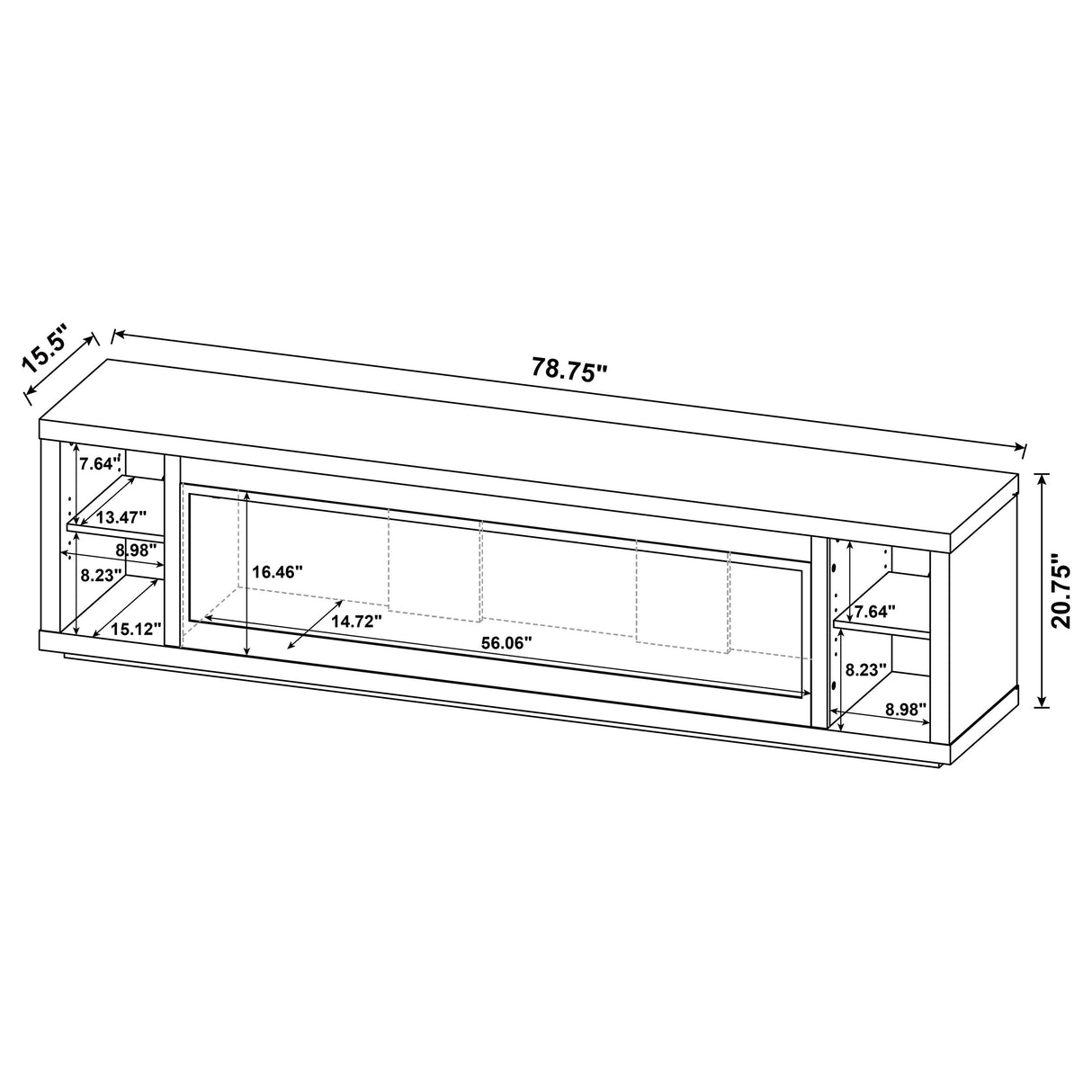 Deiter 79-Inch Black TV Stand Fireplace Media Console