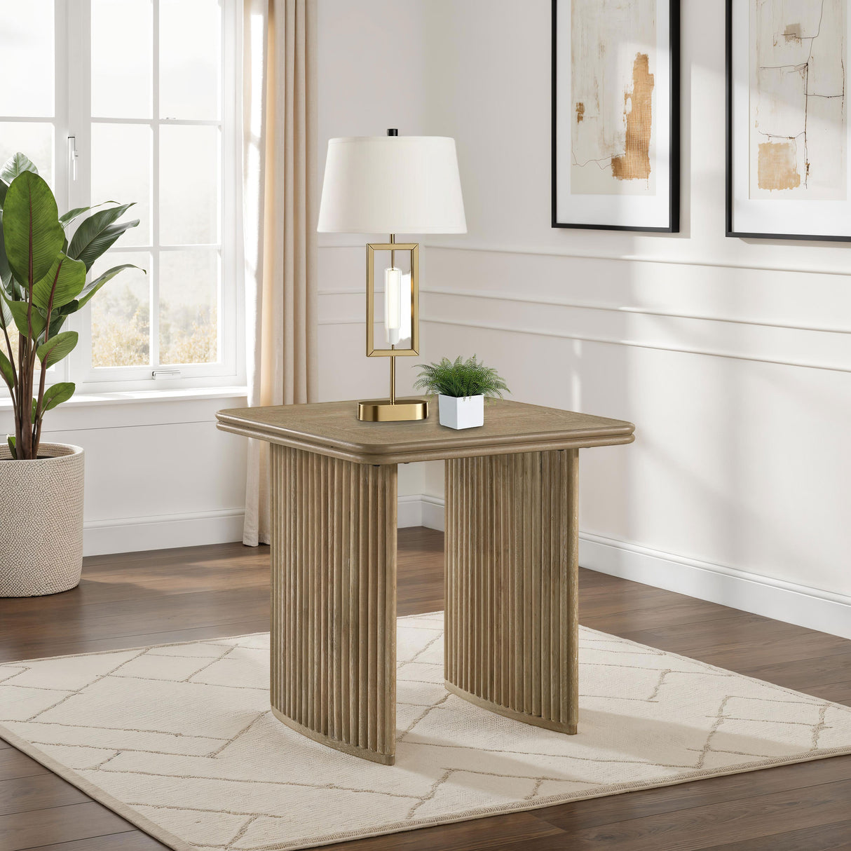 Adina Square Wood Side End Table, Distressed Light Brown