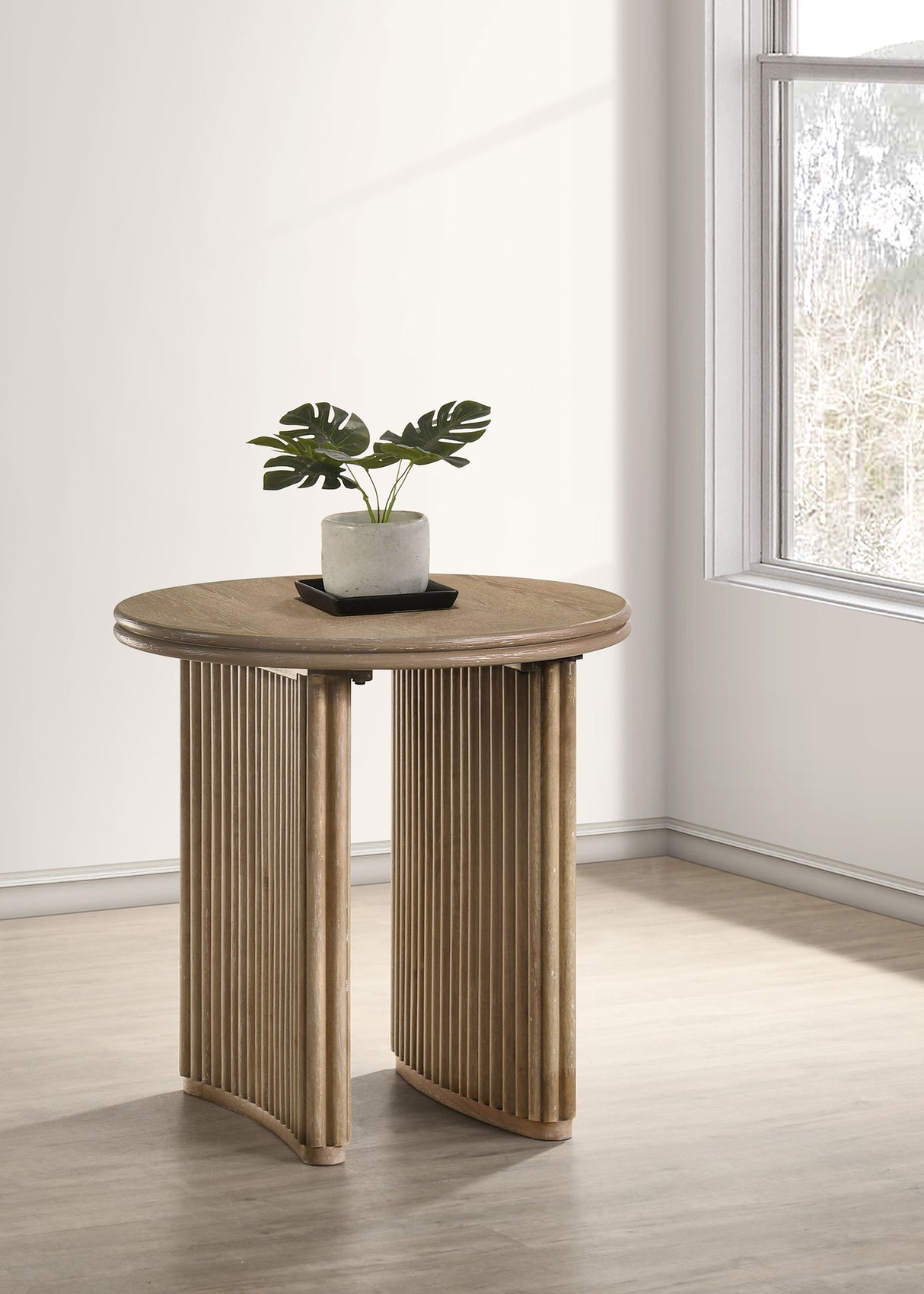 Adina Round Wood Side Table - Distressed Light Brown