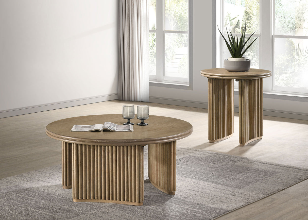 Adina 2-Piece Round Coffee Table Set, Distressed Light Brown