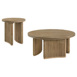 Adina 2-Piece Round Coffee Table Set, Distressed Light Brown
