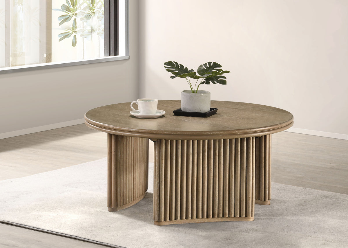 Adina 36-Inch Round Wood Coffee Table Distressed Light Brown