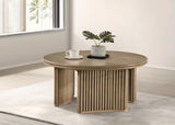 Adina 36-Inch Round Wood Coffee Table Distressed Light Brown
