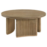 Adina 36-Inch Round Wood Coffee Table, Distressed Light Brown
