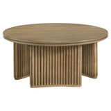 Adina 36-Inch Round Wood Coffee Table, Distressed Light Brown