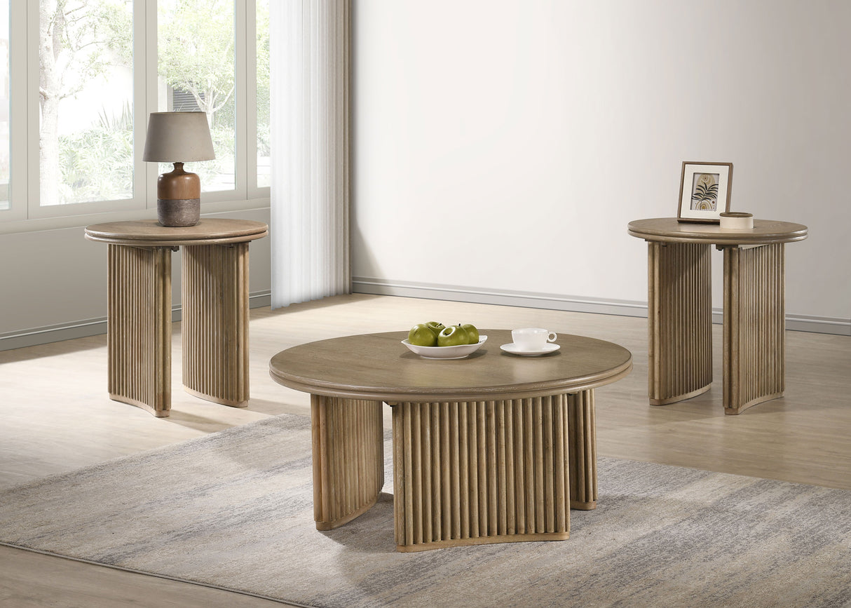 Adina 36-Inch Round Wood Coffee Table, Distressed Light Brown