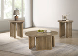 Adina 36-Inch Round Wood Coffee Table, Distressed Light Brown