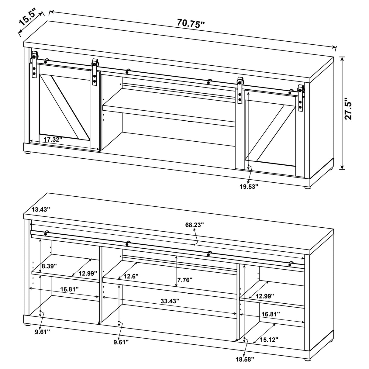 Brockton 2-Door TV Stand - Grey Driftwood, 71 Inch
