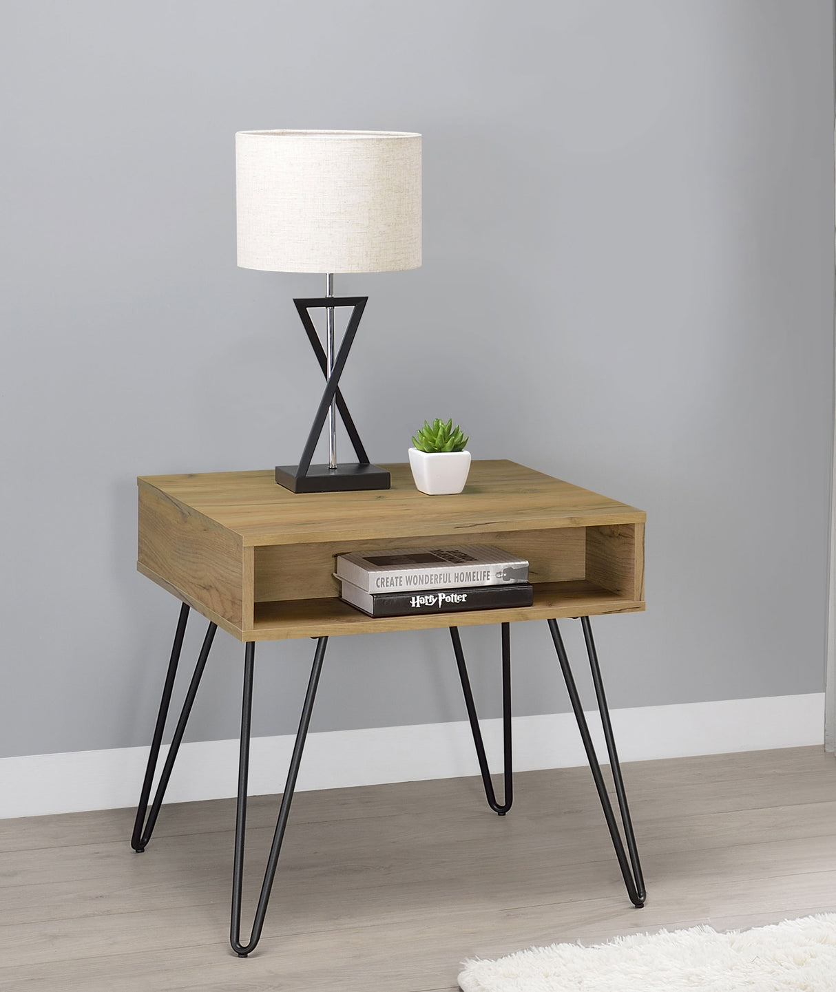 Fanning Engineered Wood Side Table Golden Oak