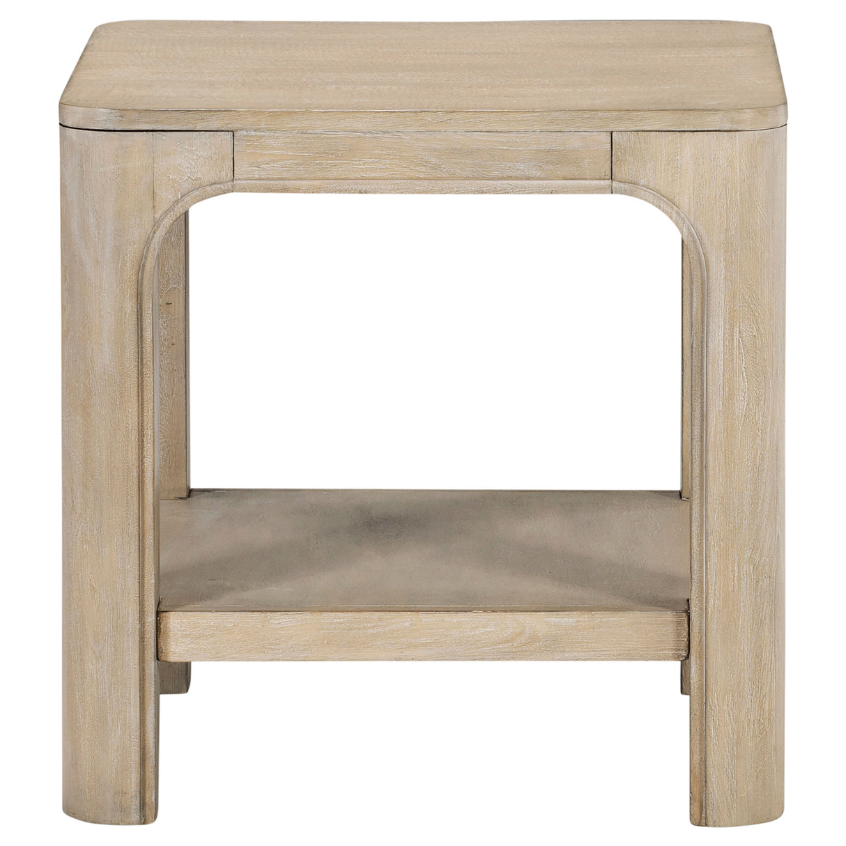 Solano Square Wood Side Table with Shelf, Weathered Mango