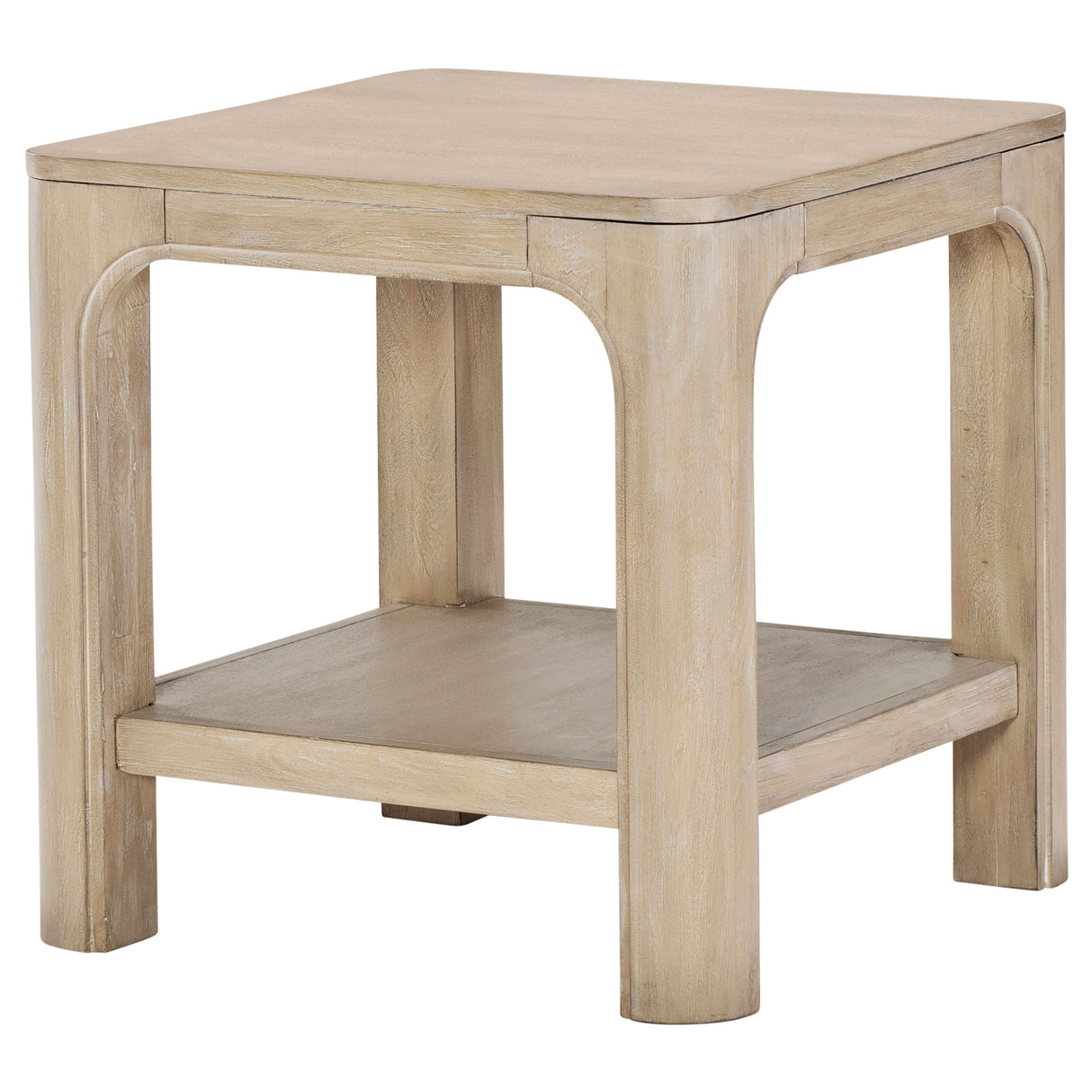 Solano Square Wood Side Table with Shelf, Weathered Mango