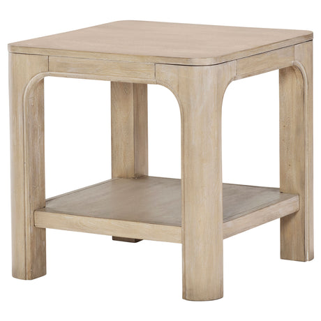 Solano Square Wood Side Table with Shelf, Weathered Mango