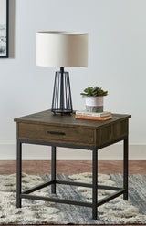 Byers 1-Drawer Square End Table, Brown Oak