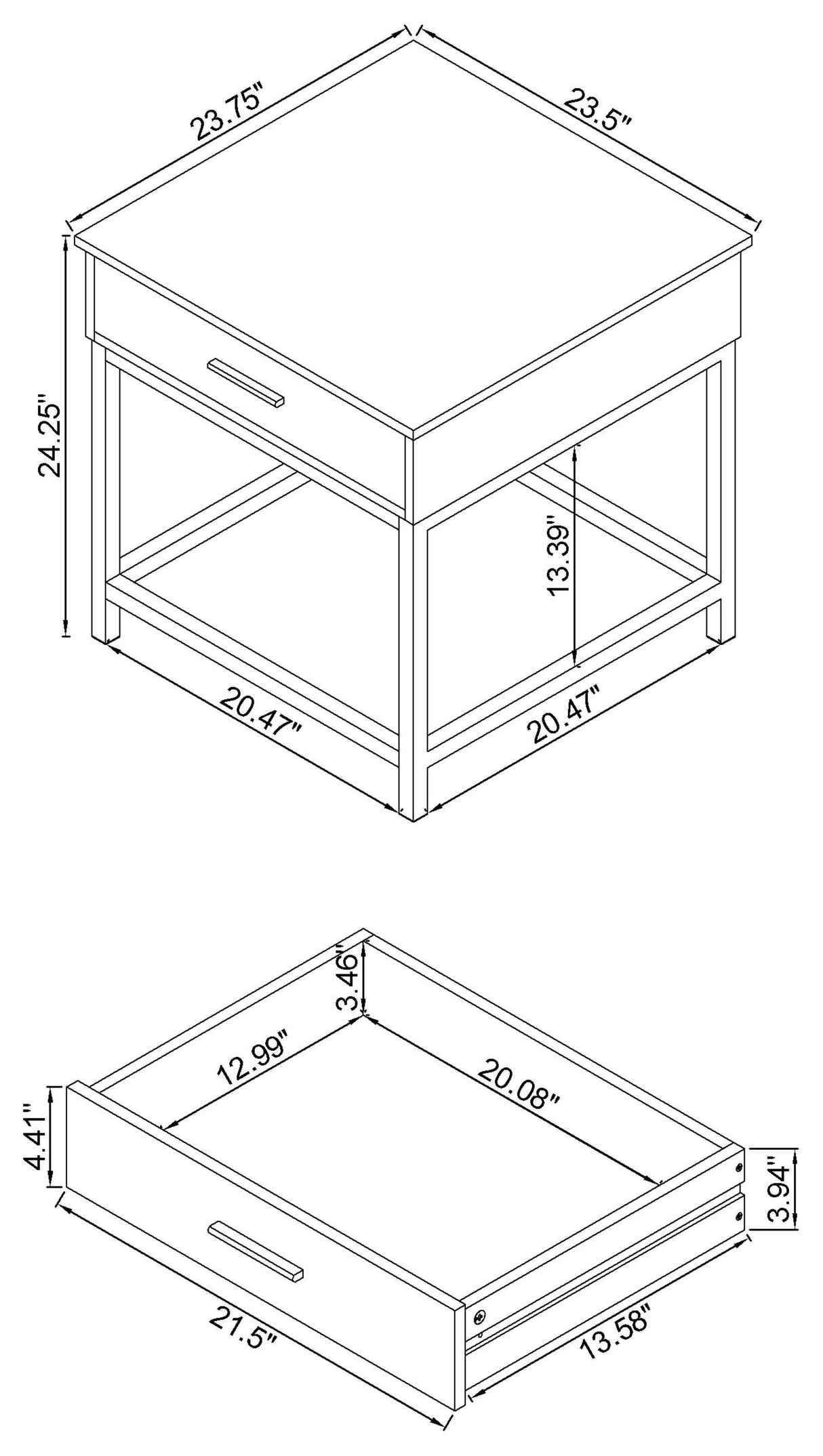 Byers 1-Drawer Square End Table, Brown Oak