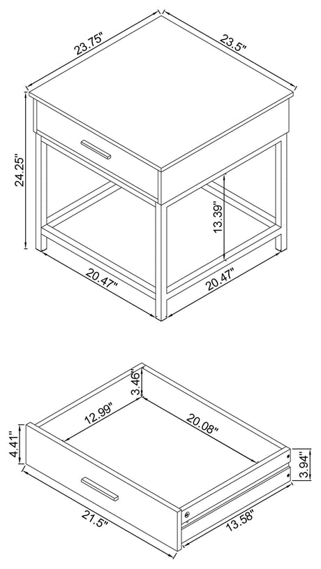 Byers 1-Drawer Square End Table, Brown Oak