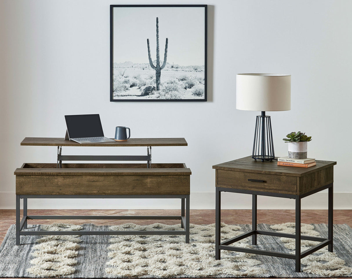 Byers 1-Drawer Square End Table, Brown Oak