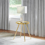 Kaelyn Round Mirror Top End Table, Gold