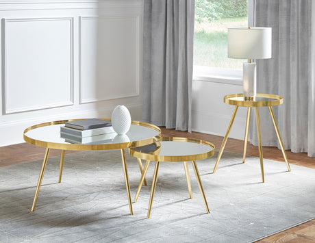 Kaelyn Round Mirror Top End Table, Gold