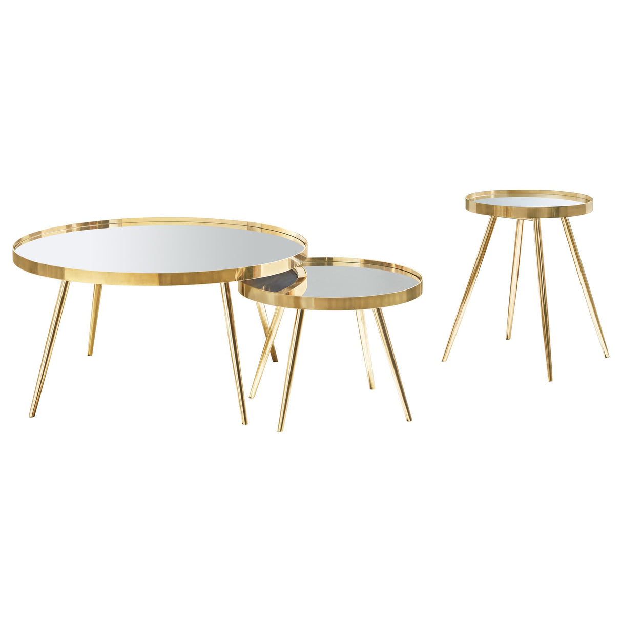 Kaelyn 3-Piece Round Coffee and End Table Set, Gold