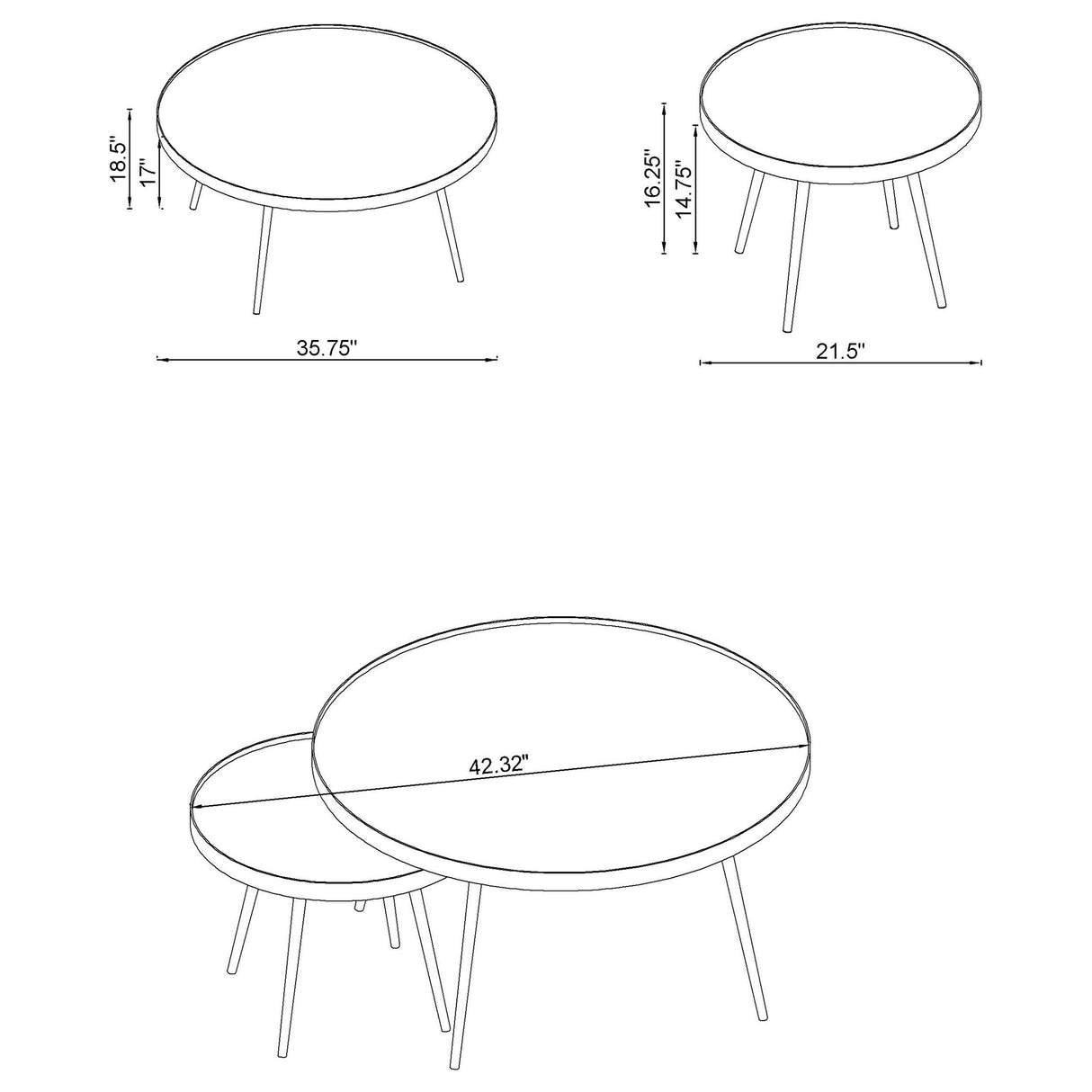 Kaelyn 3-Piece Round Coffee and End Table Set, Gold