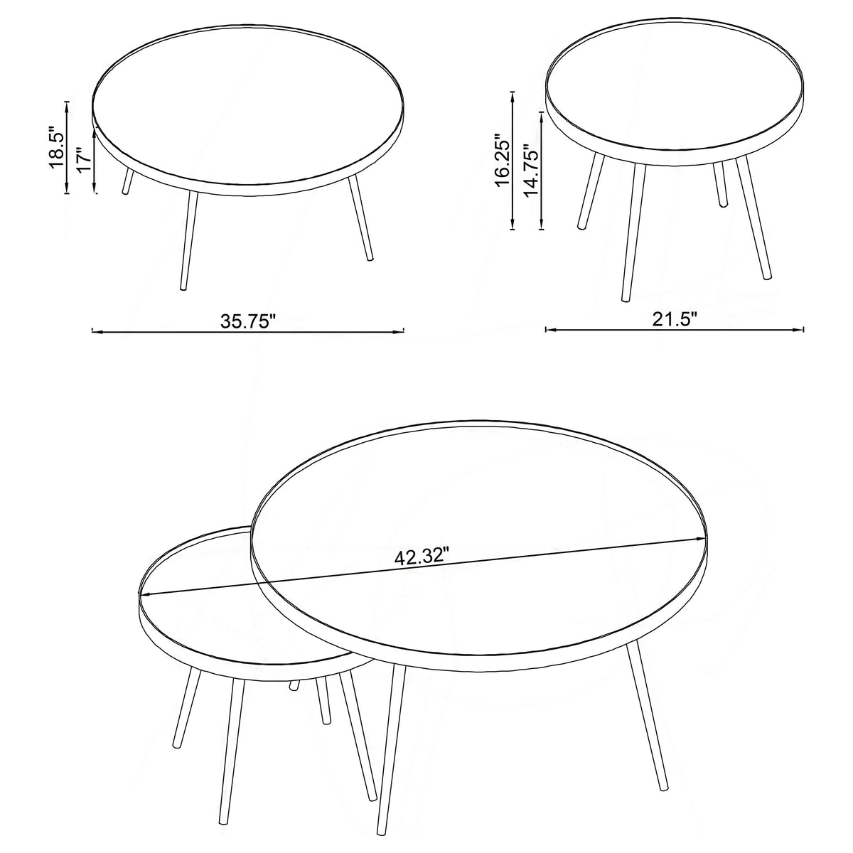 Kaelyn 2-Piece Round Mirror Top Nesting Coffee Table Set, Gold