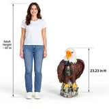 Solar Powered Bald Eagle Statue With Lantern, Outdoor Garden Decor - Black Brown