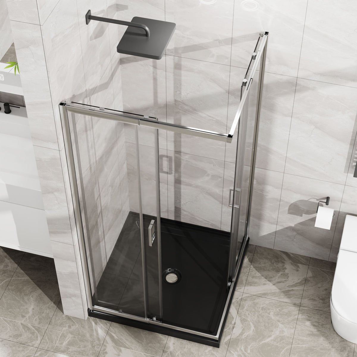 Corner Sliding Shower Door & Base Combo Kit With Magnetic (No Drain Kit)