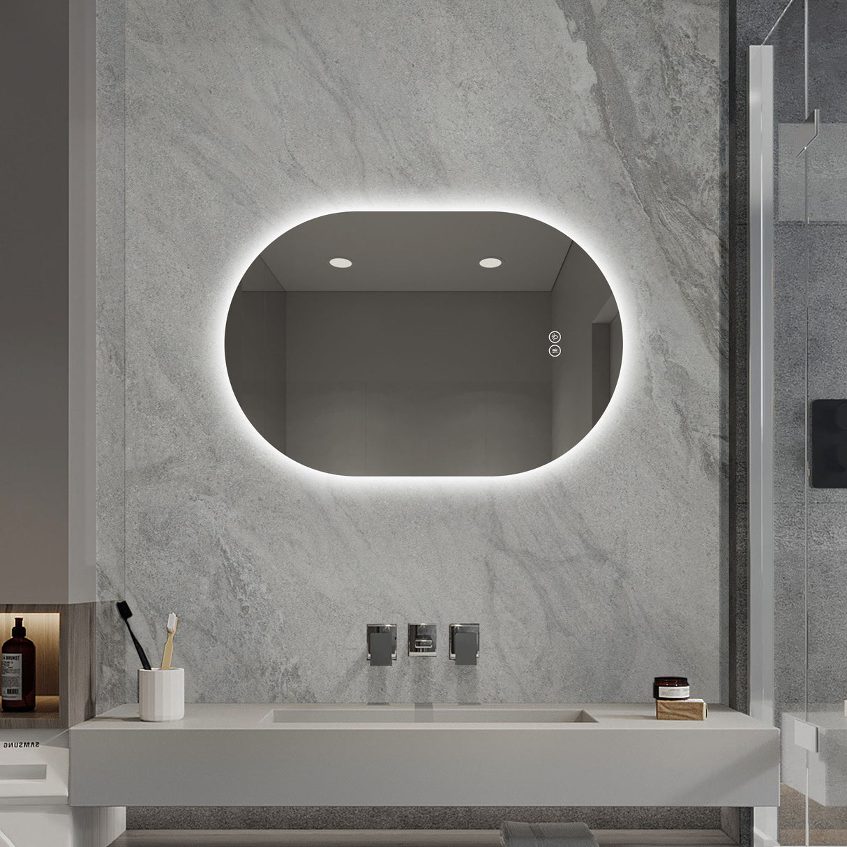 Smart Wall Mounted LED Touch Screen Mirror With Anti-Fog Function And Adjustable Lighting