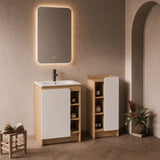 24" Bathroom Vanity With Sink & Side Cabinet, Vanity Set With Thin Edge Sink & Interchangeable Door Panels, Bathroom Storage - Black / Light Oak / White