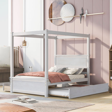 Canopy Platform Bed With Drawers, Support Slats, No Box Spring Needed