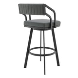 Capri - 26" Swivel Modern Black Metal And Slate Gray Faux Leather Barstool