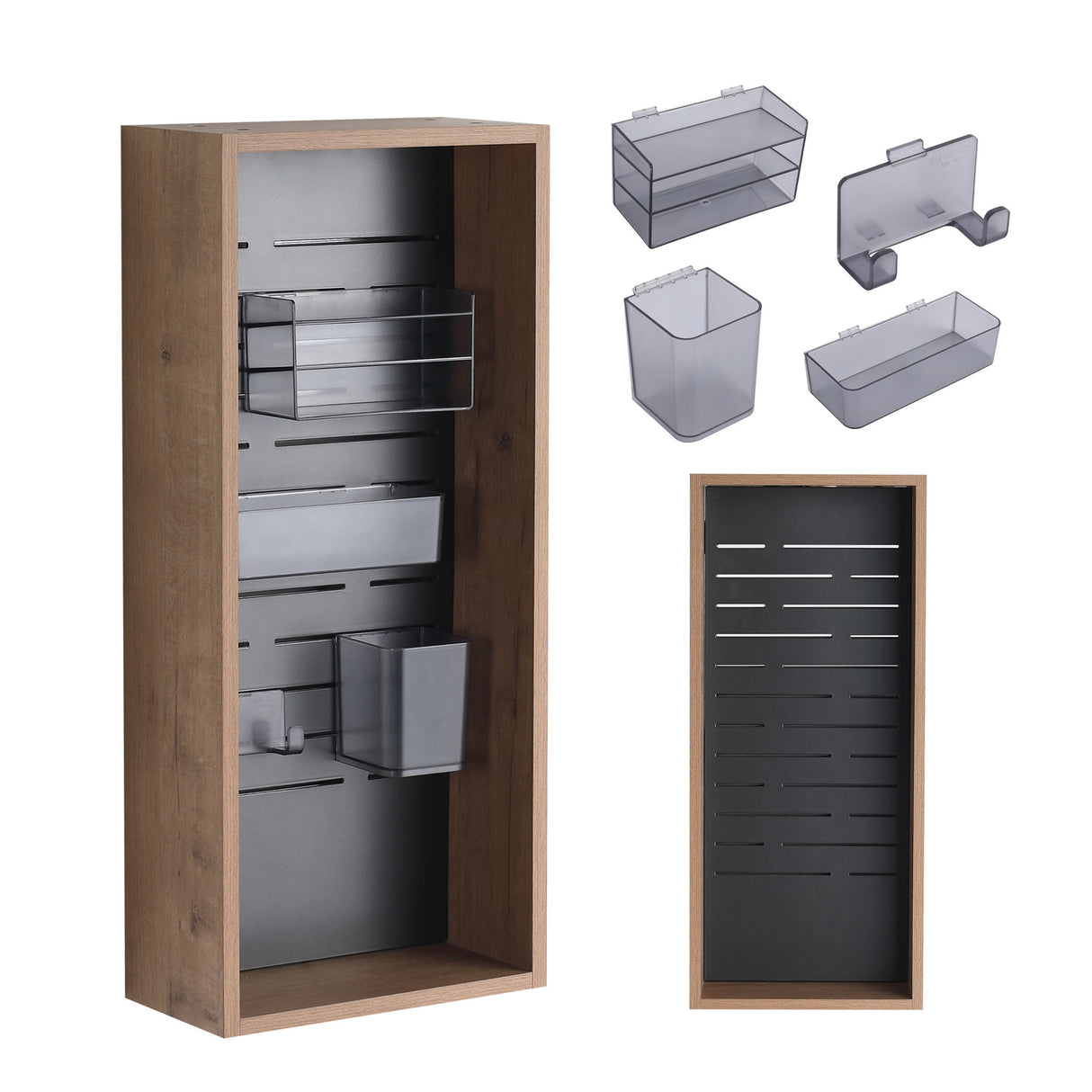 Wall Mounted Storage Cabinet With 4 Diy Accessories - Imitative Oak