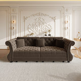 Oversized Chesterfield Pull Out Sofa Bed, Roll Arm Couch With Flower Tufting For Living Room