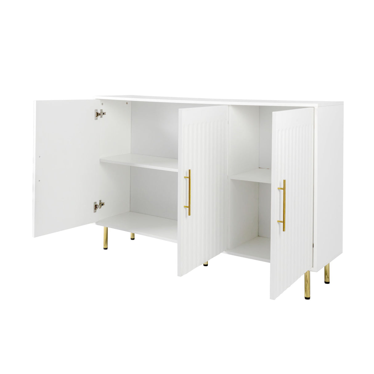 3 Door Storage Sideboard Cabinet Buffet With Gold Handles 55x36in White