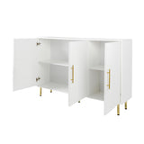 3 Door Storage Sideboard Cabinet Buffet With Gold Handles 55x36in White