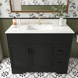 Bathroom Vanity, Fluted Cabinet, Soft Close Doors & Drawers, Single Faucet Hole, Sink Included - Black