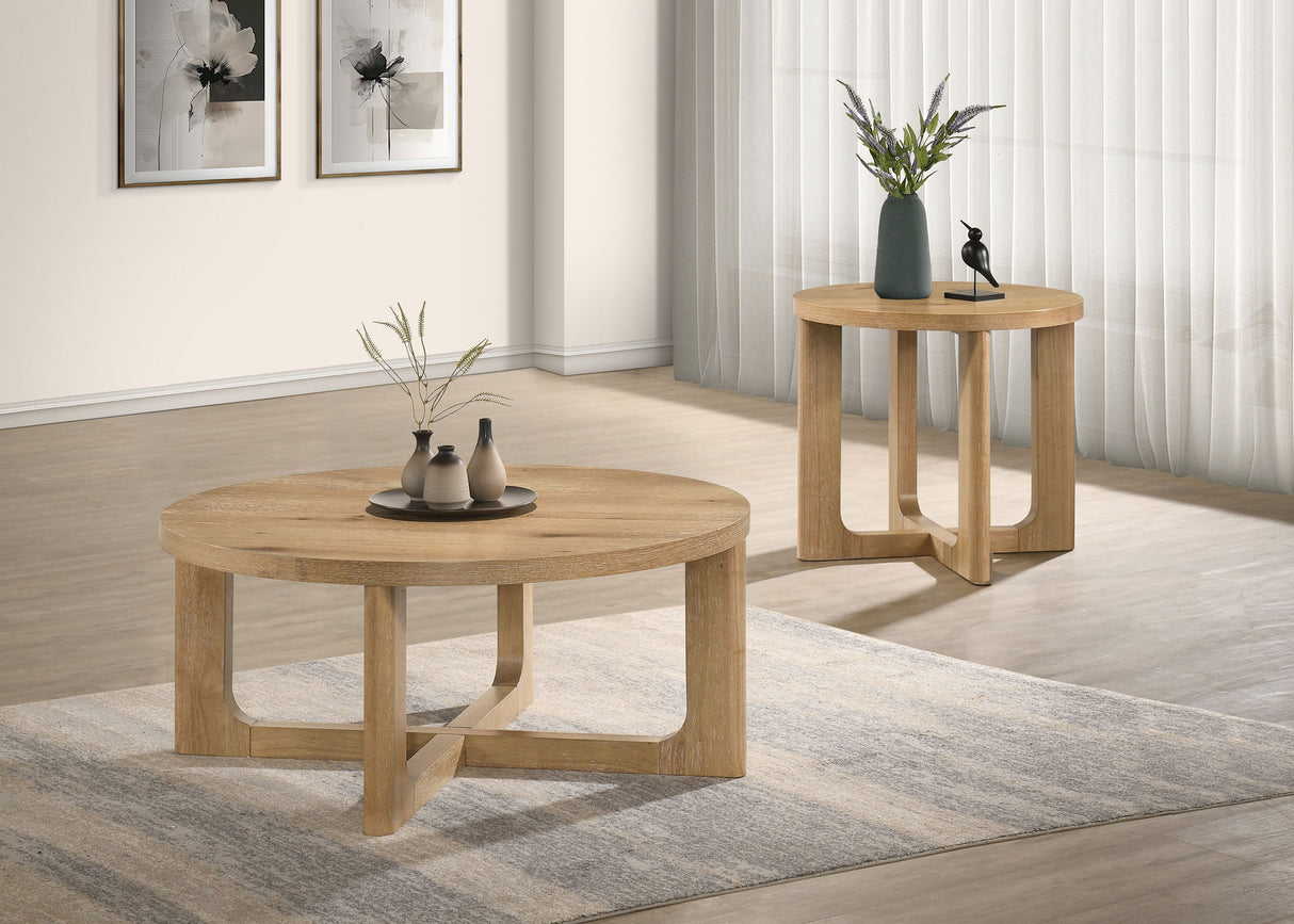 Kessler 2-Piece Round Coffee Table Set, Light Oak