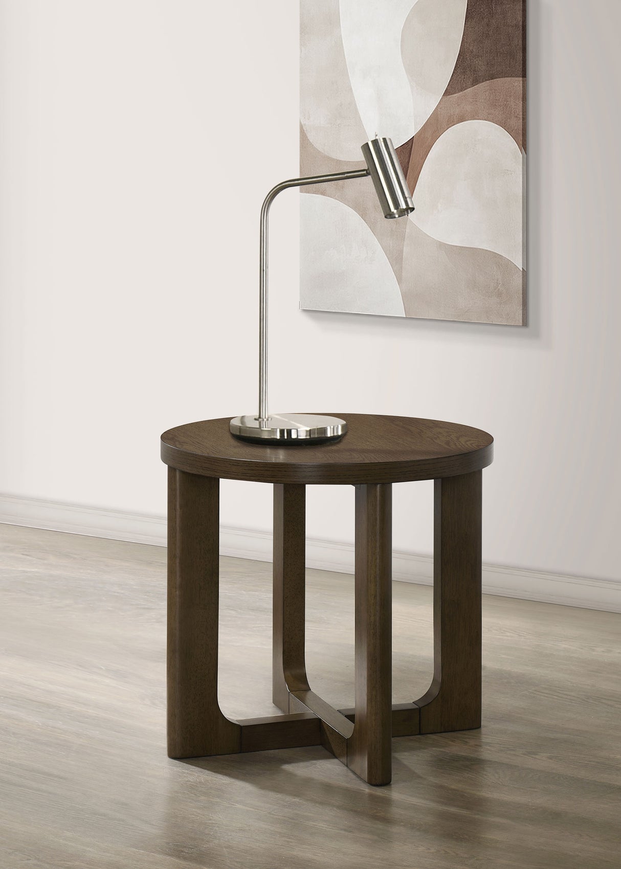 Kessler Round Sculptural Wood End Table in Brown