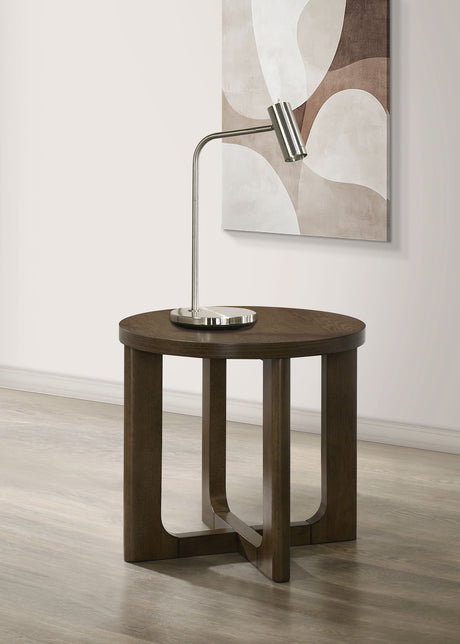 Kessler Round Sculptural Wood End Table in Brown