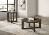 Kessler 2-Piece Round Sculptural Wood Coffee Table Set, Brown