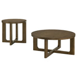 Kessler 2-Piece Round Sculptural Wood Coffee Table Set, Brown