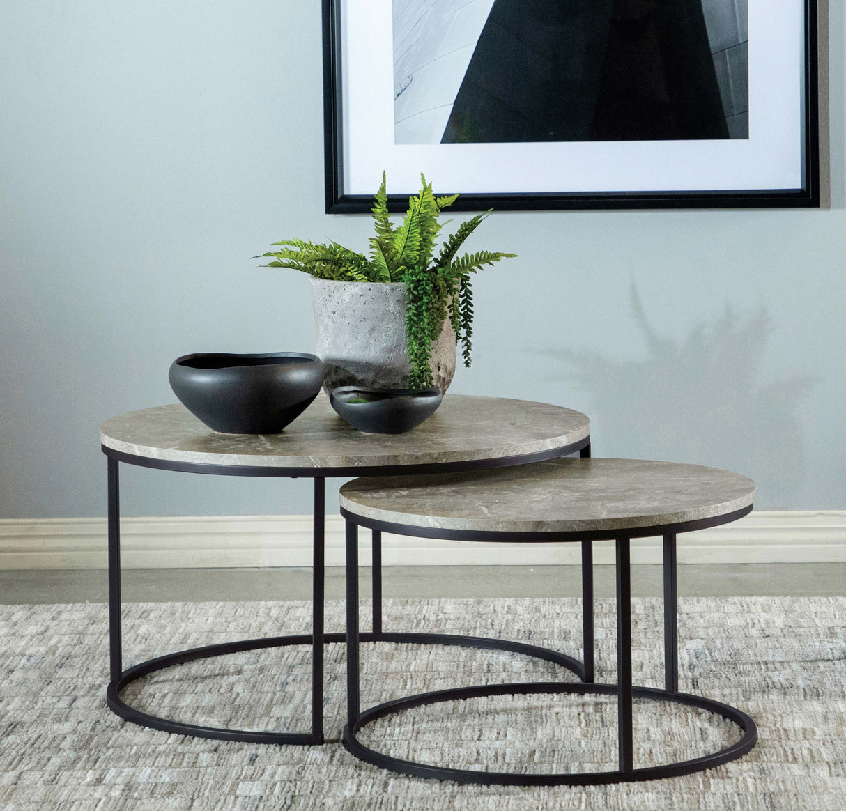 Lainey 2-Piece Round Faux Marble Nesting Coffee Table Grey