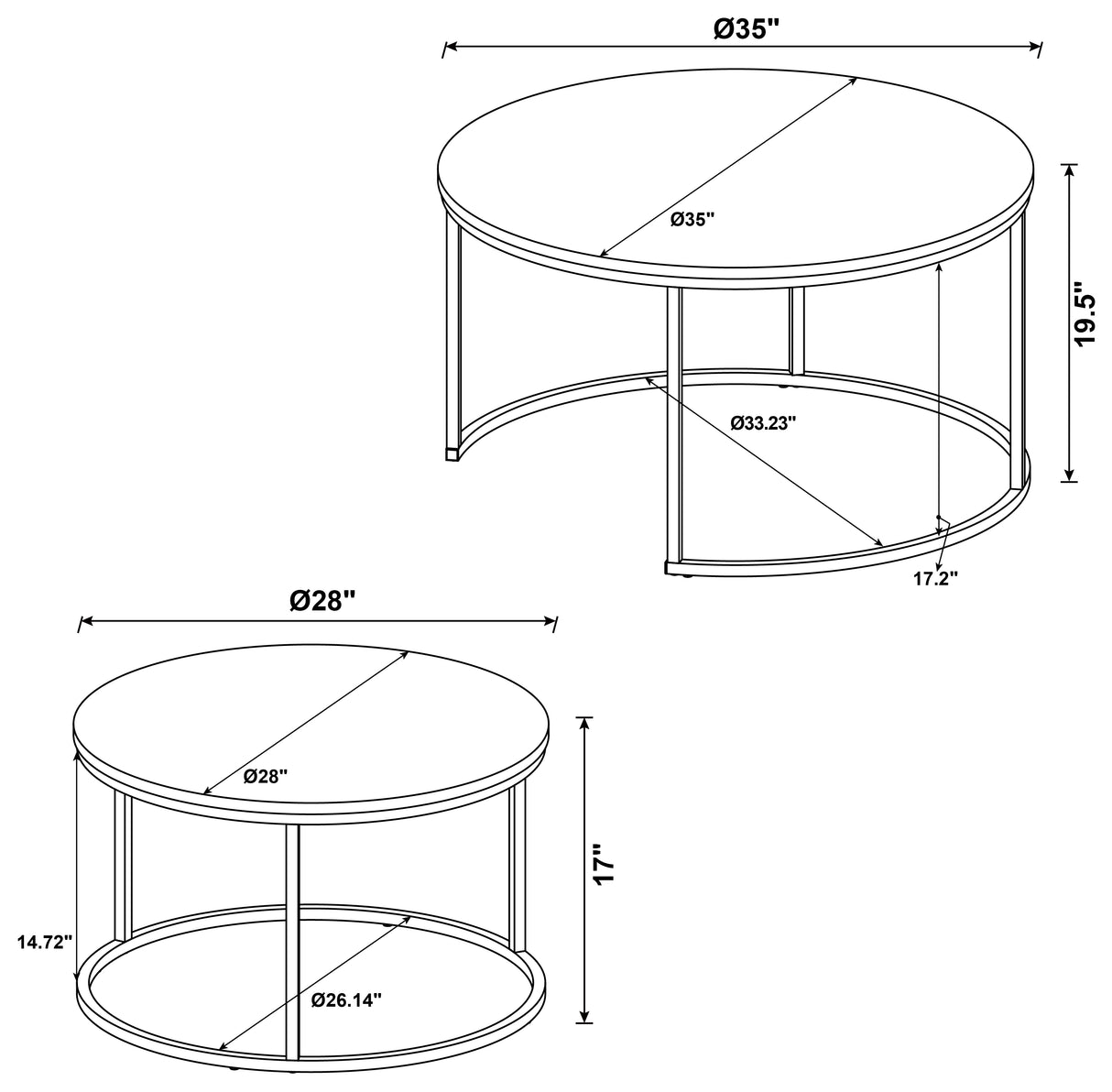 Lainey 2-Piece Round Faux Marble Nesting Coffee Table Grey