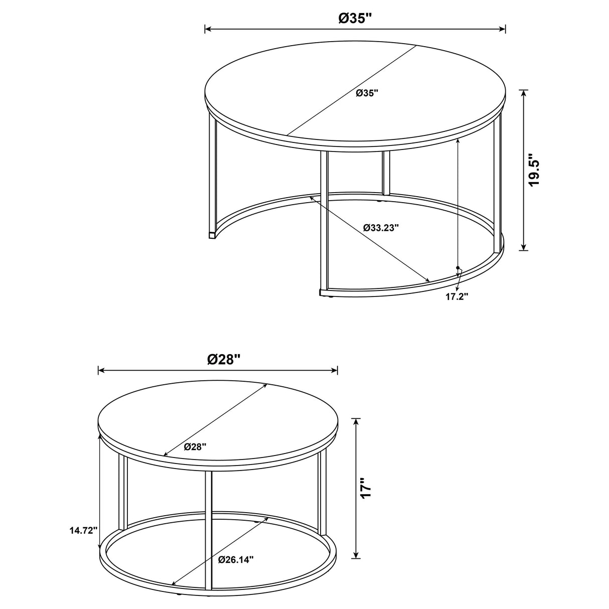 Lainey 2-Piece Round Nesting Coffee Table in Distressed Pine