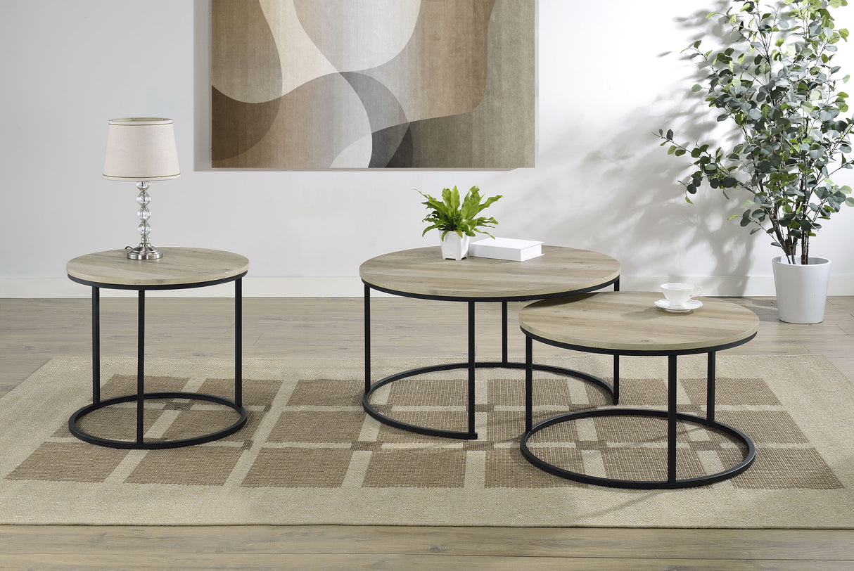 Lainey Round Occasional Side Table in Distressed Pine