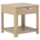 Marcelo Wood End Table with Drawer and Shelf, Light Elm