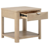 Marcelo Wood End Table with Drawer and Shelf, Light Elm