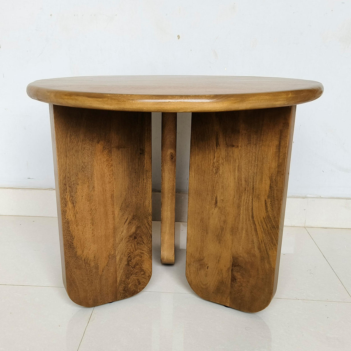 Round Mango Wood End Table in Honey Finish