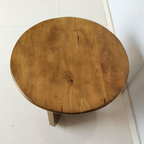 Round Mango Wood End Table in Honey Finish