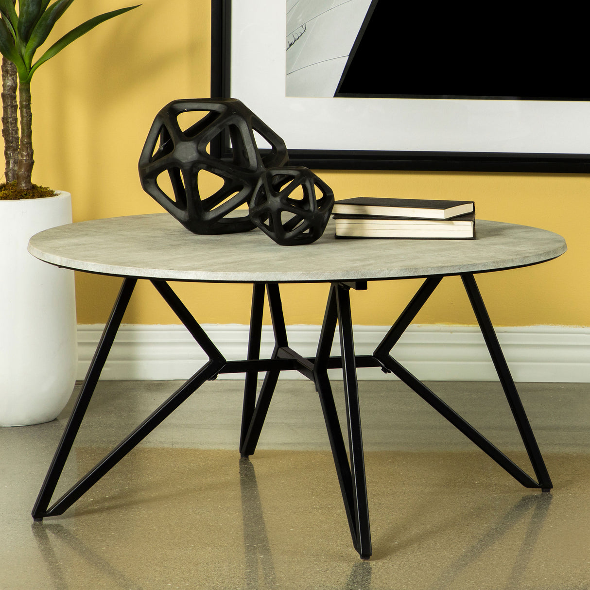 Hadi Round SmartTop Coffee Table - Cement and Gunmetal